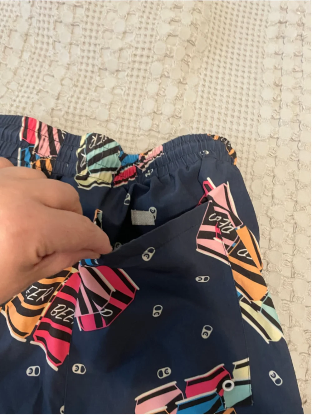 Men's Cabana by Crown & Ivy Swim Trunks XL Navy Multi-color Beer Print